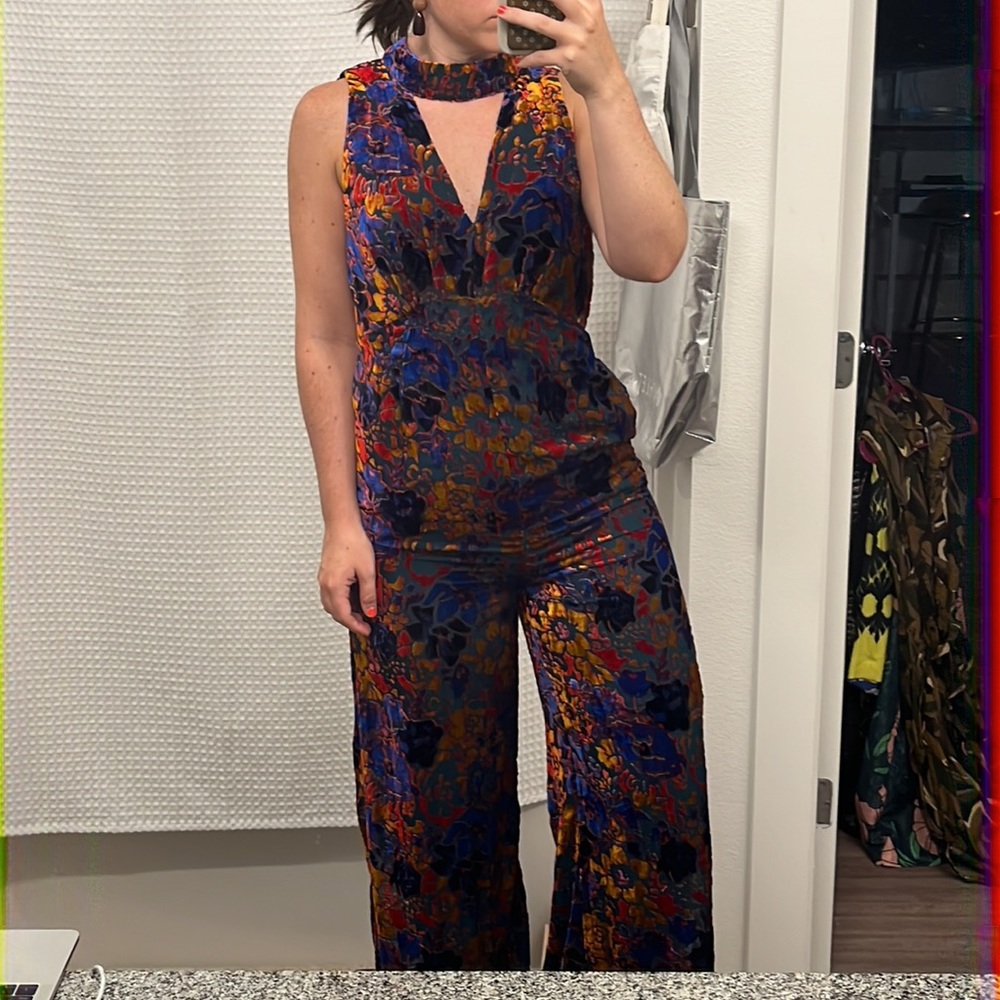 Anthropologie Maeve Flocked Velvet Jumpsuit